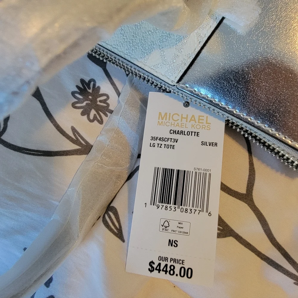 Michael Kors Metallic Silver and White Tote NWT